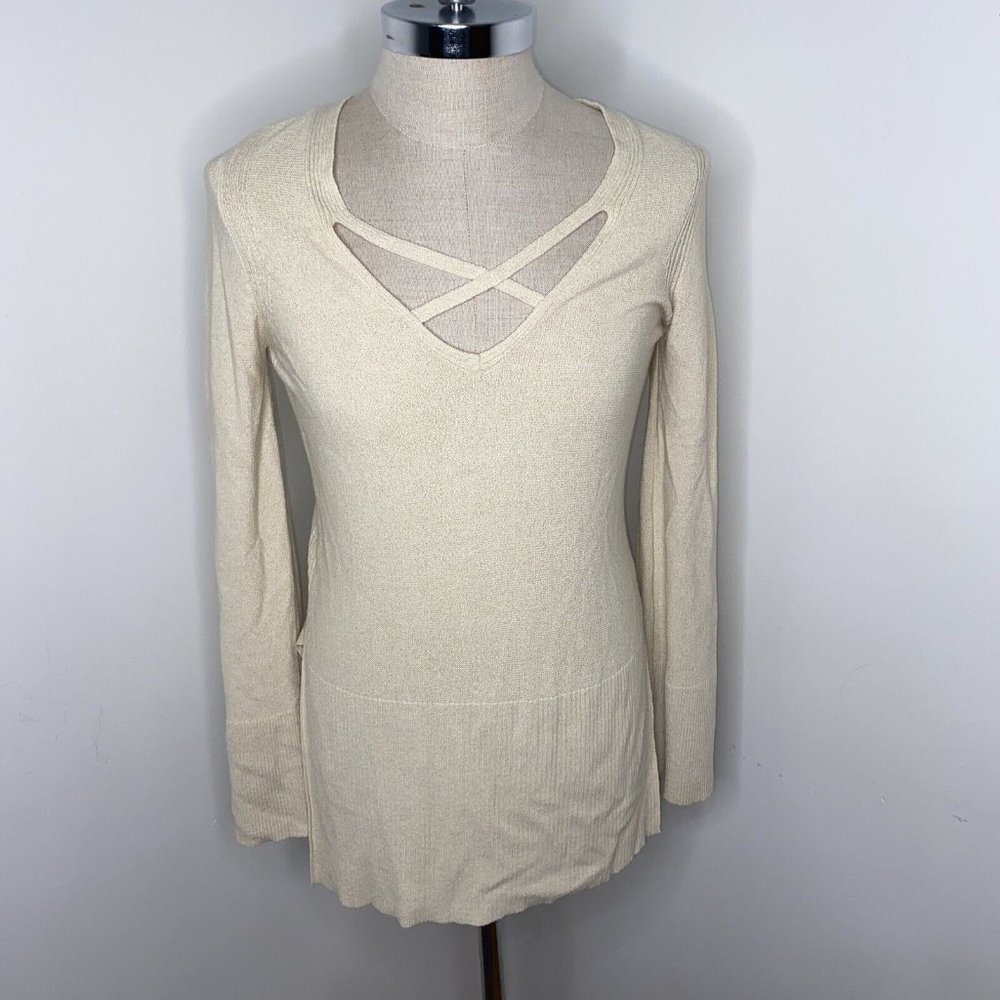 Free People Womens Tunic Sweater Sz S V Neck Knit Side Slit Long Sleeve
